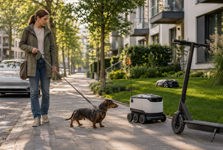 Önvezető autó, roller, robotfűnyíró, kutyák